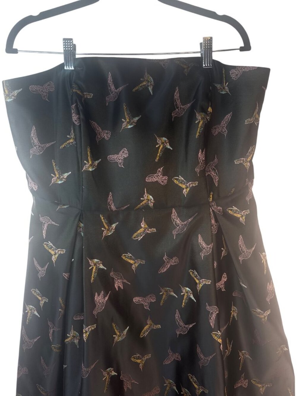 Hutch Black Size 16 Strapless Satiny Dress With Multicolor Bird Print Size - Picture 8 of 16